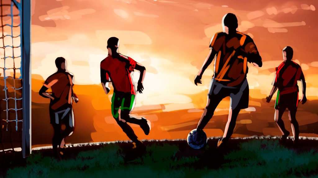 soccer game evening illustration, 'Famous matches - illustrations for web game