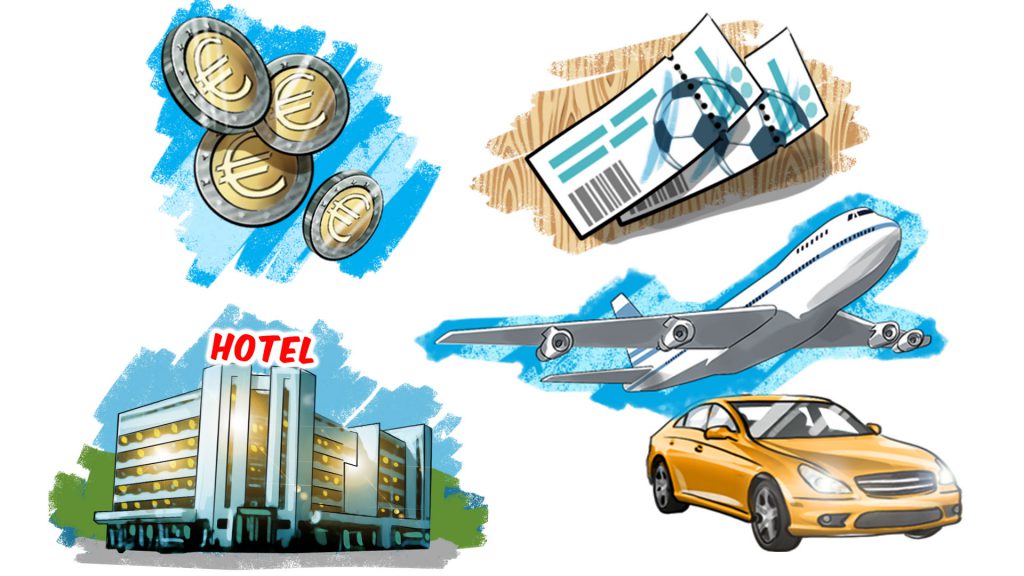 Money tickets hotel car illustrations, 'Famous matches - illustrations for web game