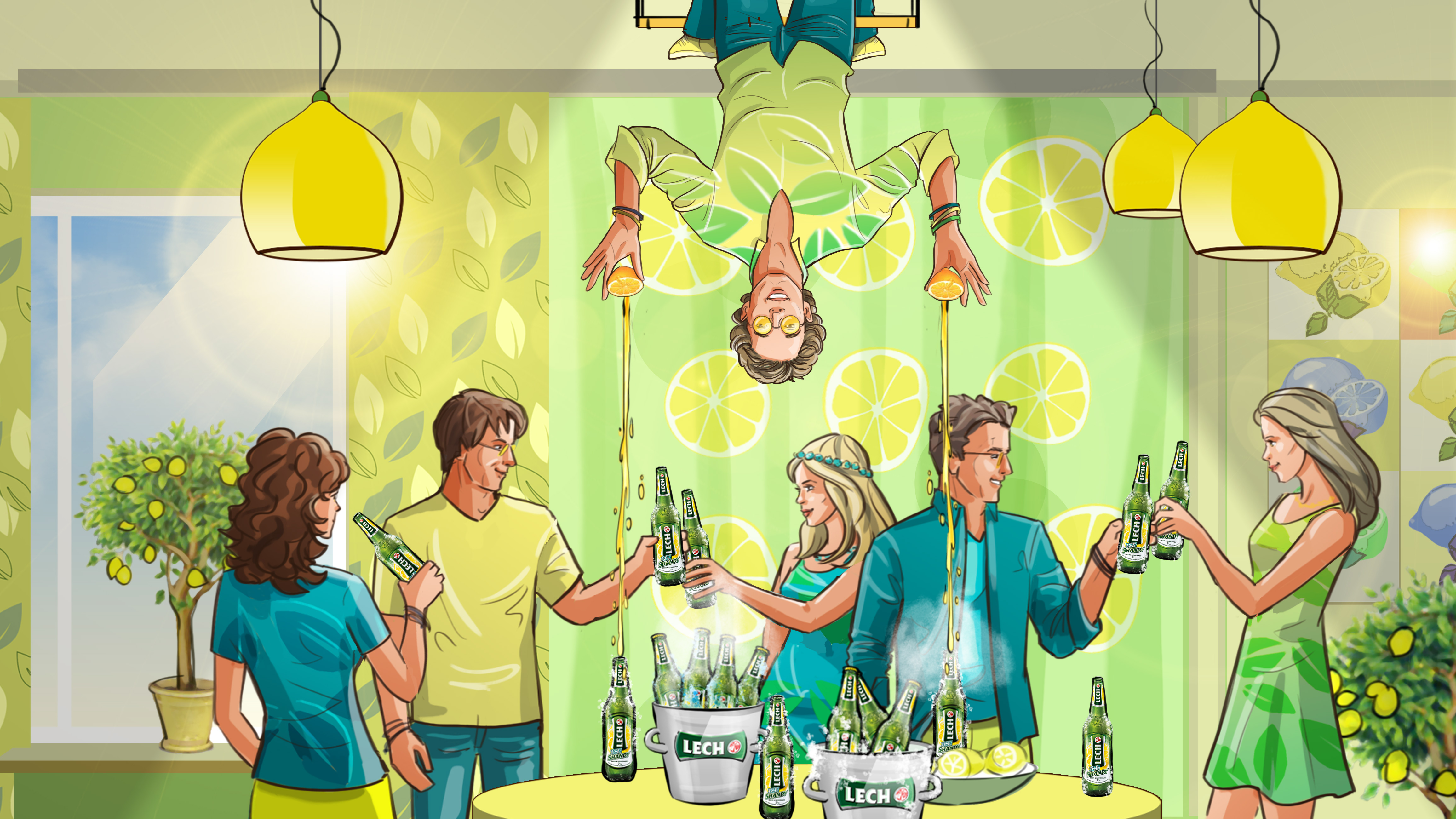 people party lemon drinks beer illustration advertising
