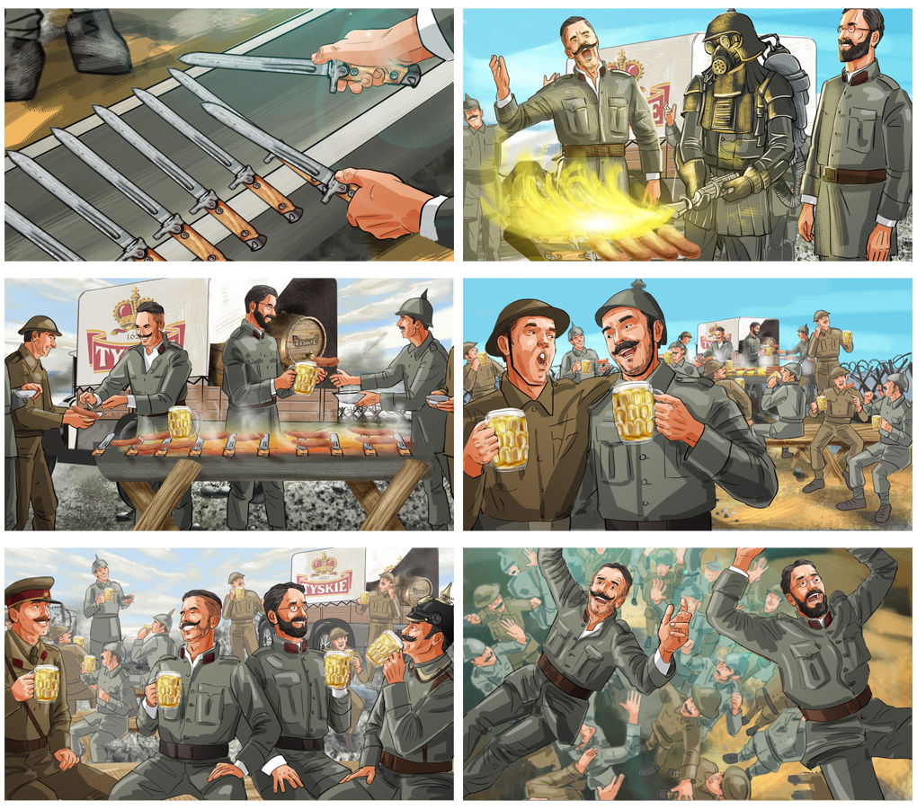 war beer soldiers peace advertising storyboard